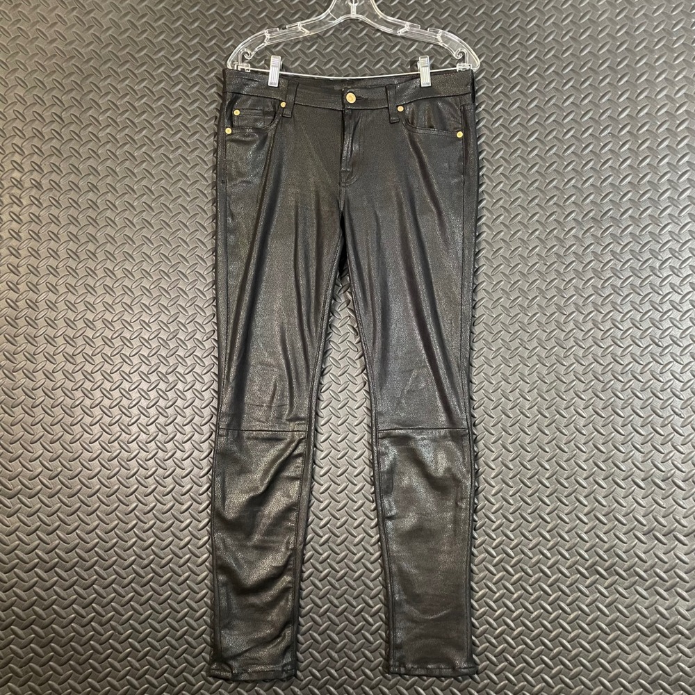 7 For All Mankind Black Coated Skinny Pants Faux Leather Look Size 30 Women's
